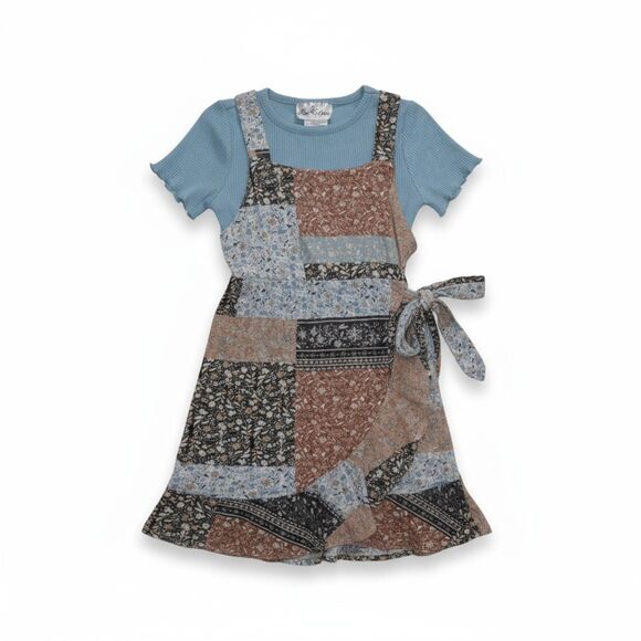 NWT Rare Editions Girls 2-Piece Outfit Size 5 – Blue Ribbed Top & Patchwork Set - Picture 1 of 12
